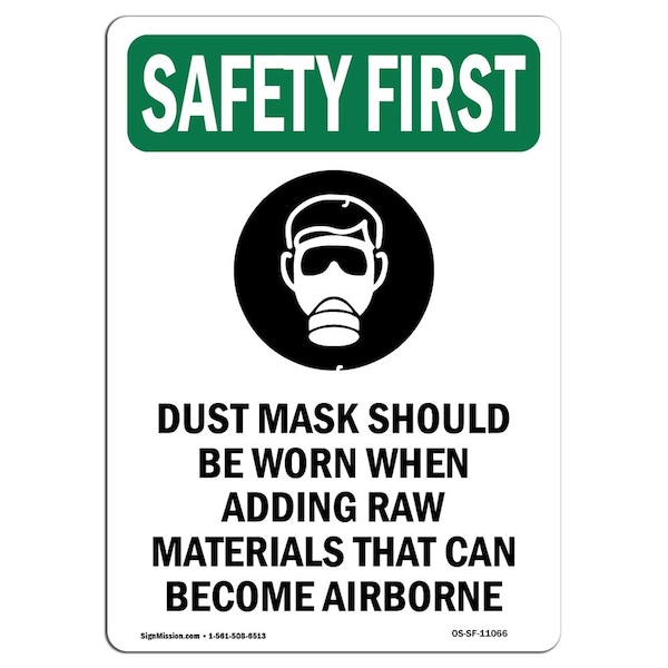 Signmission OSHA Sign, Dust Mask Should W/ Symbol, 14in X 10in Rigid Plastic, 10" W, 14" H, Portrait OS-SF-P-1014-V-11066 - main